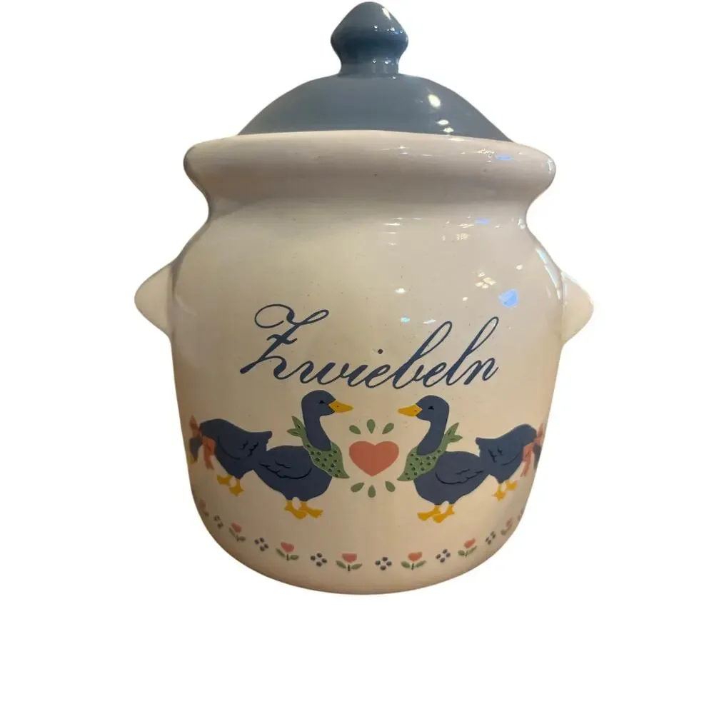 VTG Ceramic Geese Canister 8x6 Vent Cottagecore Country Farm Onion Garlic German